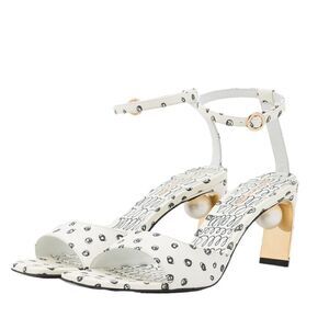 Nicholas Kirkwood MAEVA Ankle Strap Sandals in White & Black Doodle Print